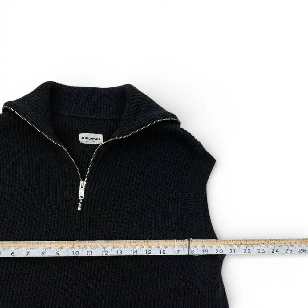 Armedangels Aylaa Sleeveless Sweater Ribbed Black Knit Vest Zip Collar Women XS - Picture 5 of 10
